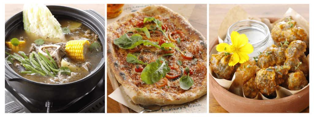 Bone Marrow Bulalo, Margherita Pizza, Hothouse Crispy Cauliflower and Broccoli - Farmer’s Table Tagaytay Best sellers