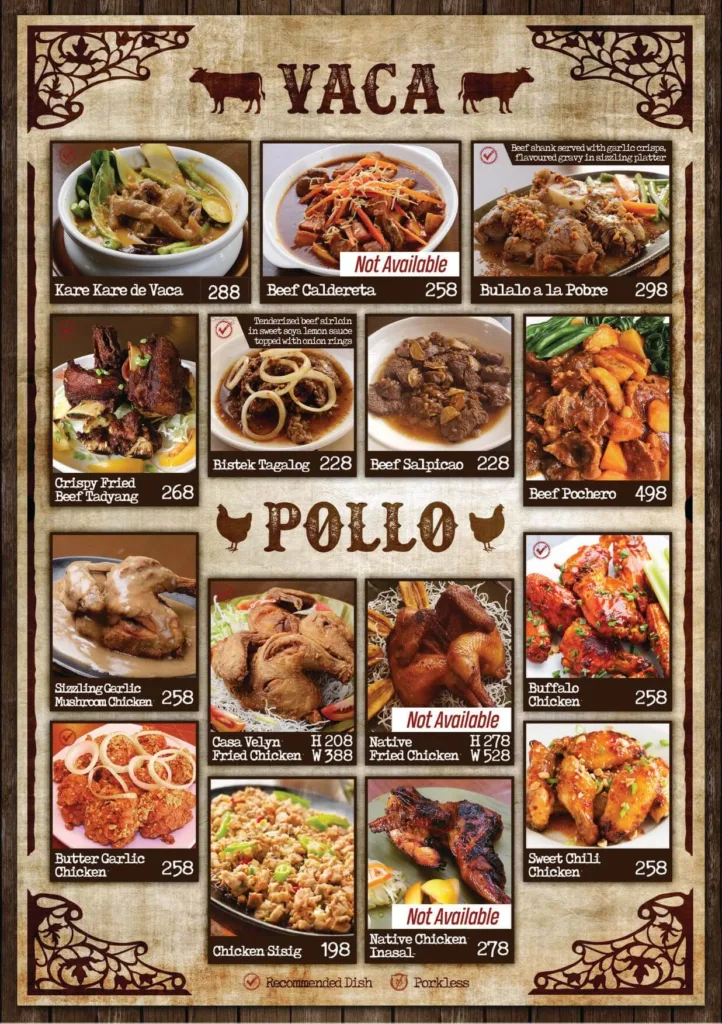 Casa Velyn Zamboanga Menu