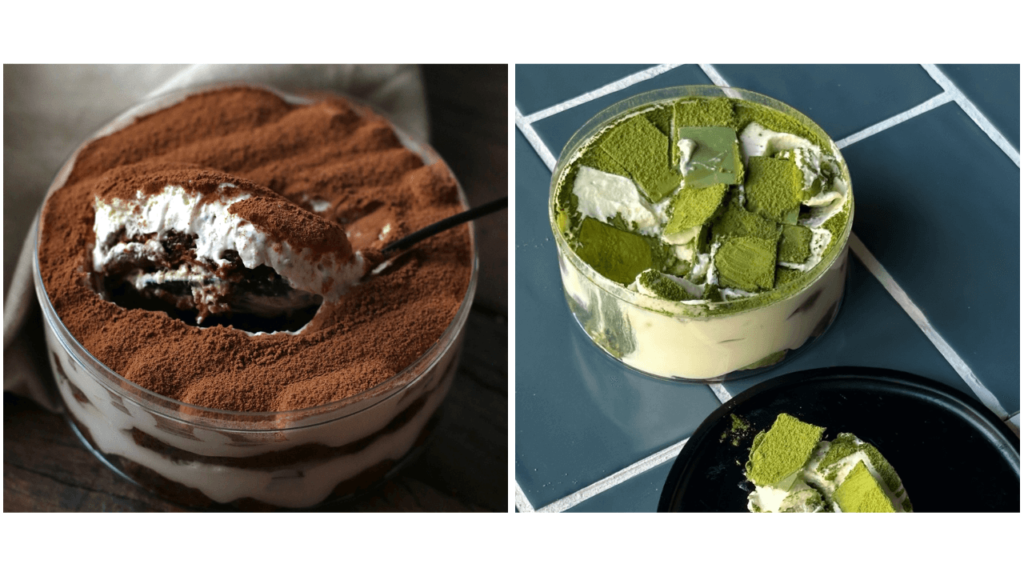 matcha and kahlua mascarpone tiramisus